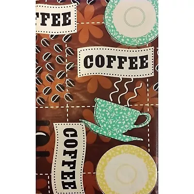 Coffee Break Vinyl Tablecloth Cup Saucer Kitchen Table Cover 52 X 90-in Brown • $14.92