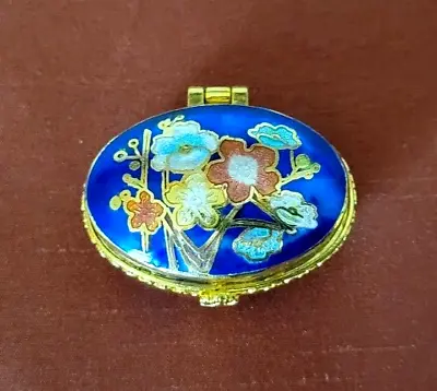 Vintage Oval Royal Blue Cloisonne Enamel Hinged Lid Vanity Pill Or Trinket Box • $9.99