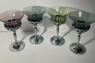 Set Of 4 Cambridge Colored Glass With Chrome Farberware Goblets 5.5  • $25