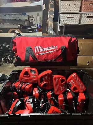 Milwaukee Large Heavy Duty Contractor Canvas Jobsite Tool Bag Plus Chargers • $147