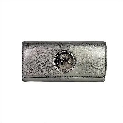 Michael Kors Fulton Flap Leather Silver Wallet • $55.80