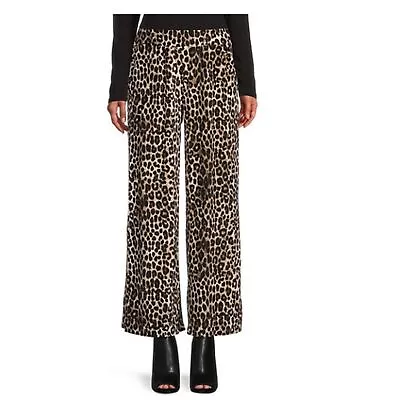 NWT Michael Kors Dark Camel Cheetah Stretch Velour Wide Leg Pants P/L PH130984A3 • $39.20