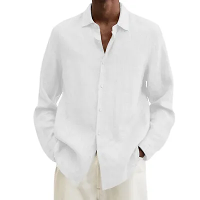 Mens Casual Cotton Linen Shirt Long Sleeve Loose Blouse Button Down Shirts Tops  • $17.45