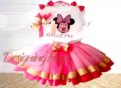 Birthday Party Little Girls Fluffy Outfit Customized T-Shirt HandMade 3ps. • $61