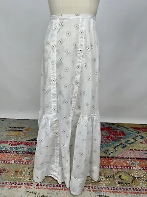 Antique Edwardian 1900s White Cotton Printed Underskirt Slip Petticoat AS IS • $95