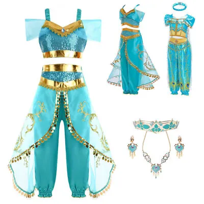 Girl Princess Dress Aladdin Jasmin Allah Cosplay Costume Carnival World Book Day • £13.55