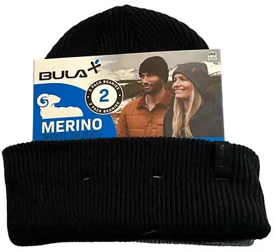 BULA X' Merino Wool Blend Unisex 2 Pack Beanies Black/Grey Thermal Protection • $7.99