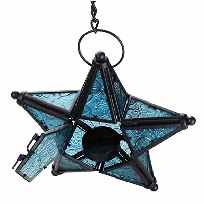 Morocco Metal Star Glass Lantern Wall Hanging Candle Holder For Decorative We... • $36.33