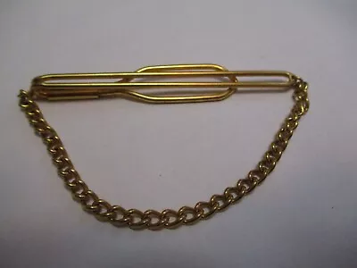 $6.99 • Buy Vintage Signed  SWANK Gold Tone Bar Tie Clip With Chain