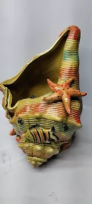  Majolica Conch Shell Planter With Starfish Fish Coral • $89.99