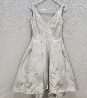 $12.20 • Buy Eva By Eva Franco Midi Dress Women's 6 Zander Metallic Beige Brocade V-Neck