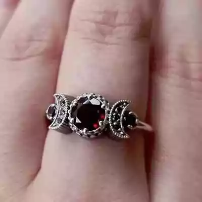Red Ruby Color Eternity Ring Anniversary Engagement Moon Goddess Ring Size 7 • $19.99