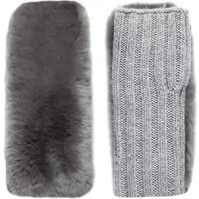 YVES SALOMON Gray Knit Fingerless Gloves Cashmere W/ Rabbit Fur NWT! • $118
