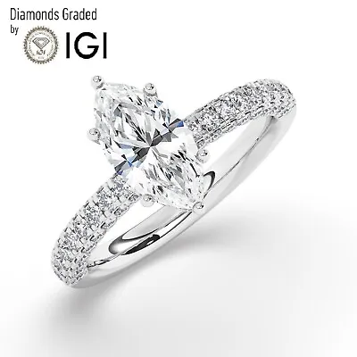 IGI 2CT  Solitaire Lab-Grown Marquise Diamond Engagement Ring 950 Platinum • $2532