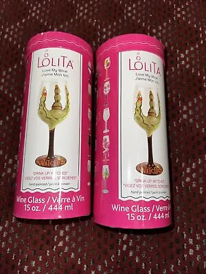 2 Lolita Hand Painted Wine Glass NIB Rare Drink Up Witches Hand Great Gift 15oz • £56.41