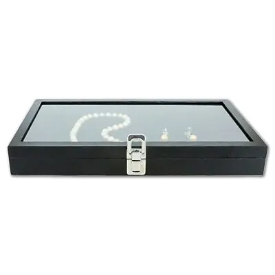Black Wooden Jewelry Display Case With Glass Top 1.75  Deep • $21.99
