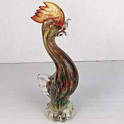 Vintage Murano Art Glass Rooster Multicolor Metallic Flakes 8  Tall • $49.99