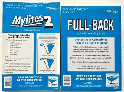 $59.95 • Buy 50 E. Gerber Silver Gold Comic Mylites 2 775M2 & 35PT Full-Backs 750FB Set Of 50