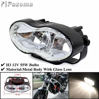 Motorcycle Black Oval Twin Headlight Custom Wave Headlamp For Harley Cafe Racer • $35.87