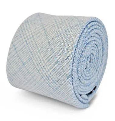 Frederick Thomas Designer Linen Mens Tie - Light Blue & White - Check Skinny • £15.99