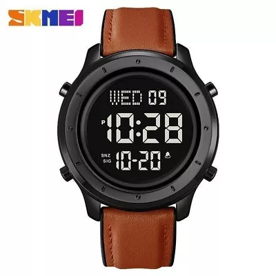 SKMEI Mens Watch Digital Leather Strap Waterproof Fashion Casual Wristwatch Sale • £13.99