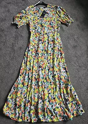 M&S New UK Size 8 Bright Yellow Floral Loose Floaty Midaxi Summer Dress • £11