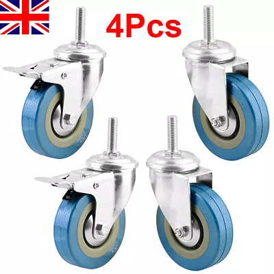 £14.99 • Buy 4 X Heavy Duty 75mm Swivel Castor Wheels With Brake Trolley Furniture Wheels UK