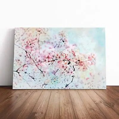 £29.95 • Buy Japanese Cherry Tree In Pink In Abstract Canvas Print Wall Art Framed Large
