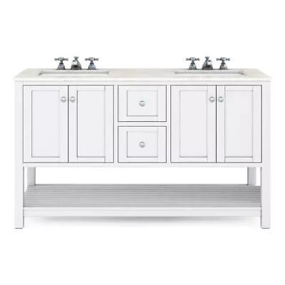 Pemberly Row 60  Wood Bathroom Vanity In White - Quartz Top & 2 Basin • $879.57