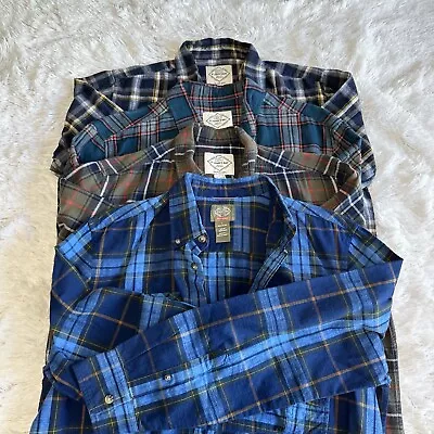 St John's Bay Flannel Shirts Men Large Button-down Collar 100% Cotton Lot Of 5 • $34.99