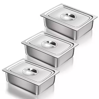 1/2 Half Size Steam Table Pans With Lid 3 Pack 4 Inch • $99.32