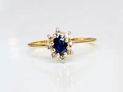 Vintage Estate 14K Yellow Gold M&GN Designer 0.50CTW Sapphire & Diamond Ring Sz7 • $350