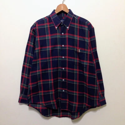 $53 • Buy VTG Vintage 90s RALPH LAUREN Shirt Plaid Navy Embroidered M