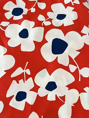 1970s Bright FLORAL Marimekko-Style Vintage Cotton FABRIC Red Blue White 5.5 Yds • $50