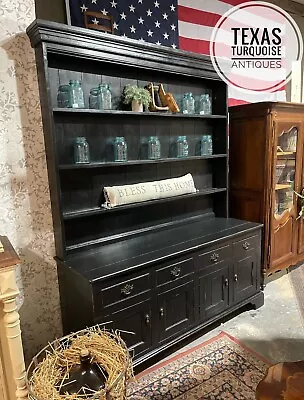 Farmhouse Solid Wood Hutch Buffet Rustic Vintage Black • $1595