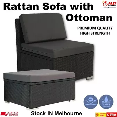 $54.31 • Buy Rattan Outdoor Furniture Middle Sofa With Ottoman Patio Wicker Lounge Garden Set