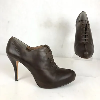 Max Studio Women's Size 8.5M Zander Brown Leather Lace-Up Stiletto Ankle Booties • $42.16