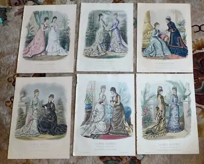 Lot Original French Antique Hand-Colored Prints LA MODE ILLUSTREE 1876/1877 • $35