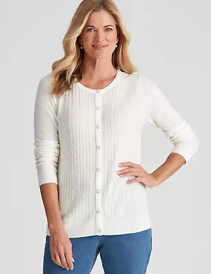 Noni B - Womens Jumper - Long Winter Cardigan Cardi - White - Sweater - Cable • $18.25