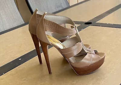 Michael Kors Berkley Platform Leather Women's Heels. Beige. Size: 10 • $23.60