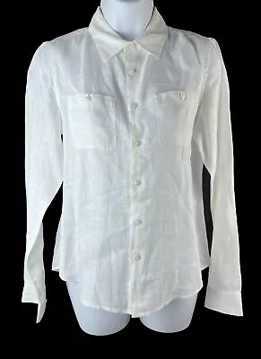 Women's Island Company White Classic Linen Button Down Shirt Top Size S • $39.99