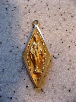 Vtg Religious Medal Blessed Mother Mary Diamond Shaped Catholic Pendant Germany • $10