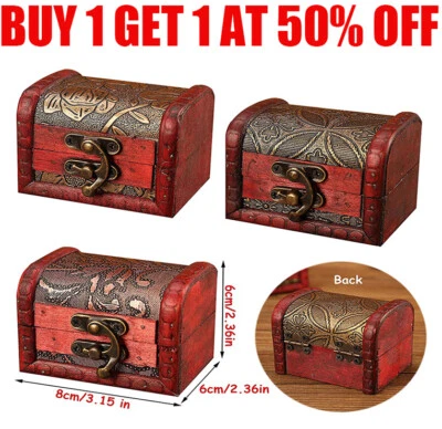 £5.29 • Buy Small Wooden Treasure Chest Wooden Chest Jewellery Box Vintage Lotus Copper  LI