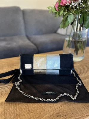 £150 • Buy Dolce And Gabbana Gold Silver Black Suede Leather Clutch Shoulder Bag Small Vgc