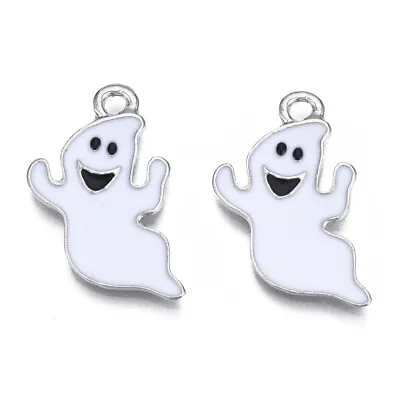 £4.25 • Buy Enamel Charms Ghost Cute Spooky Halloween Silver Base 23mm X 14mm 10pcs E262