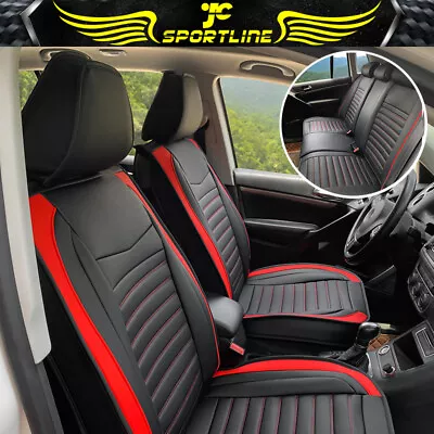Fits Most Cars Car Seat Cover Full Set 02 Style Leather - Black & Red Striped PU • $79.99
