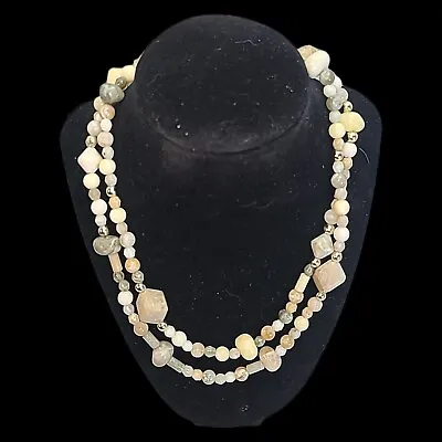 Vintage Faux Stone Acrylic Bead Station Necklace 36  Neutral Tones • $5.20