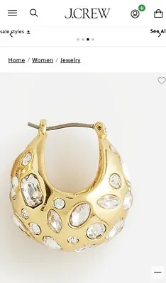 J Crew Crystal Studded Huggie Hoop Dome Shape Earrings Gold Tone $39 NWT • $29