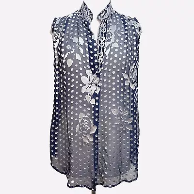 JOHNNY WAS 4 LOVE AND LIBERTY Blue Sheer Blouse Size XS Sleeveless Silk Floral • $34.99