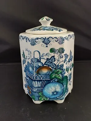 Mason's Fruit Basket Ironstone China Lidded Jar In Blue 6  Tall • £10.99